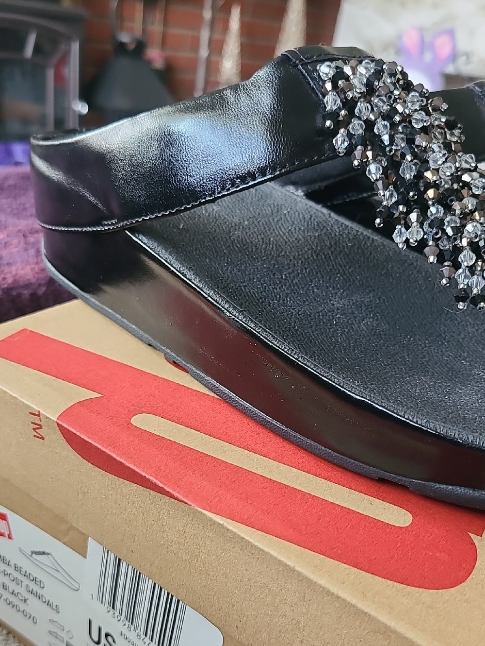 FITFLOP Black Beaded Thong Wedge Sandals - Women's Dress Flip Flops Size 9 - Picture 6 of 10